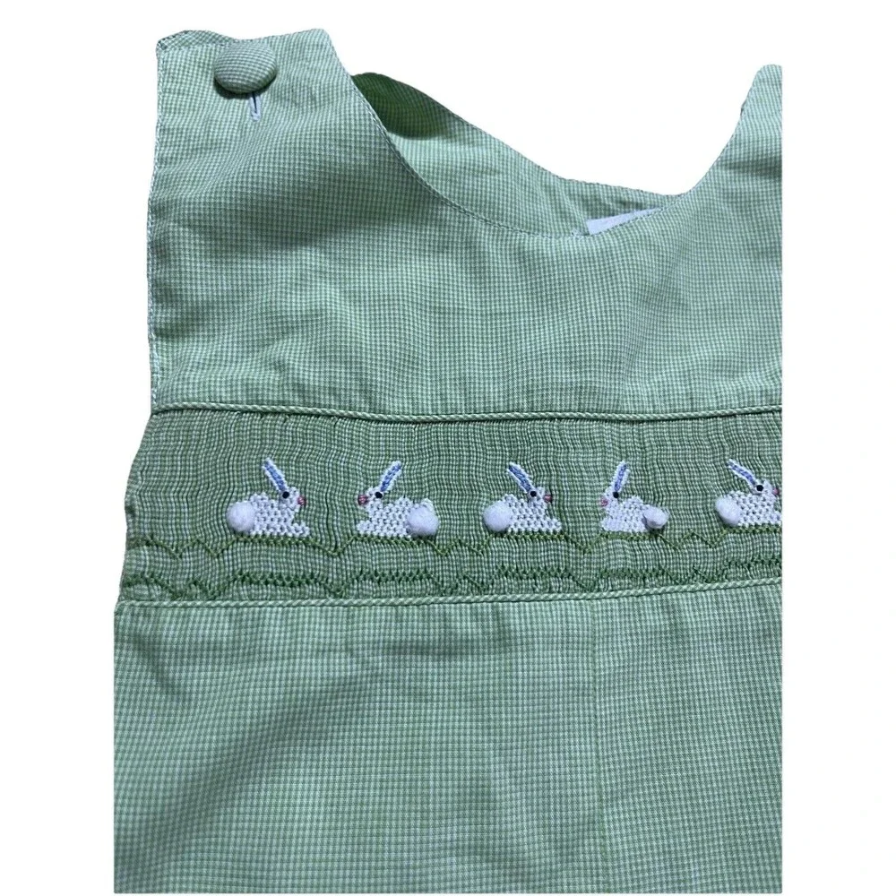 amanda remembered 4t Green Check One piece Bunnies Easter Spring